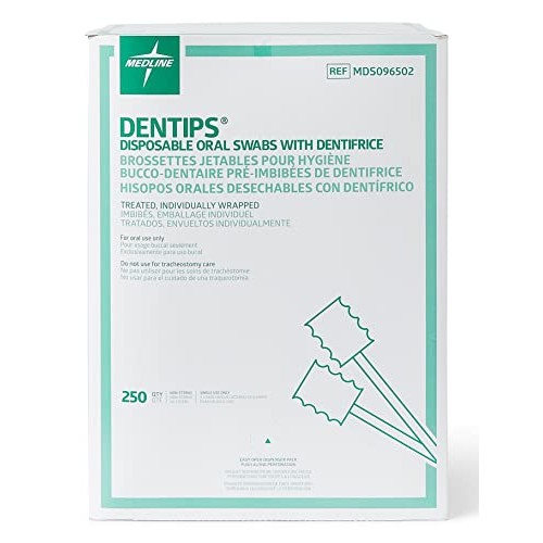 Medline MDS096502 Dentips Mint Treated Oral Care Swabs, 250 Count , Green