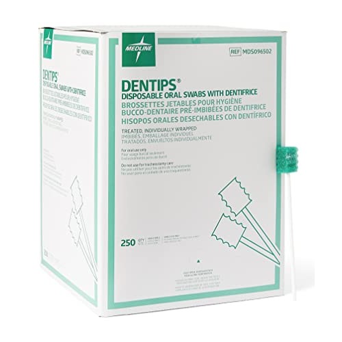 Medline MDS096502 Dentips Mint Treated Oral Care Swabs, 250 Count , Green