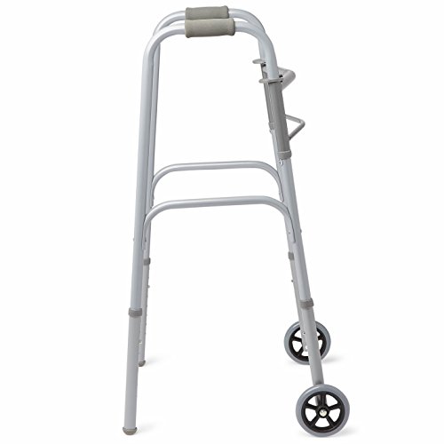 Medline - MDS86410W54BH Easy Care Two-Button Folding Walkers with 5" Wheels