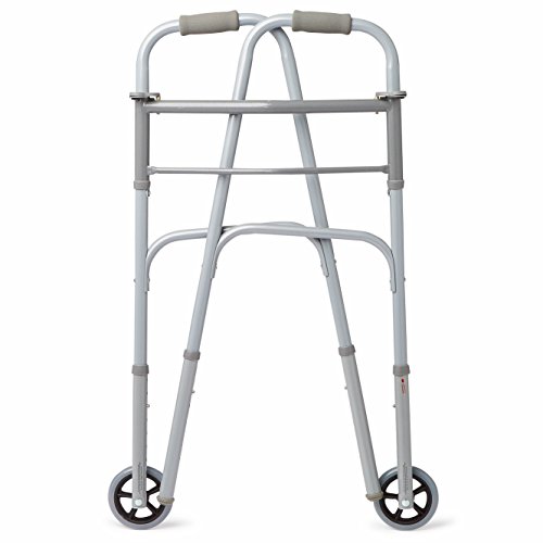 Medline - MDS86410W54BH Easy Care Two-Button Folding Walkers with 5" Wheels