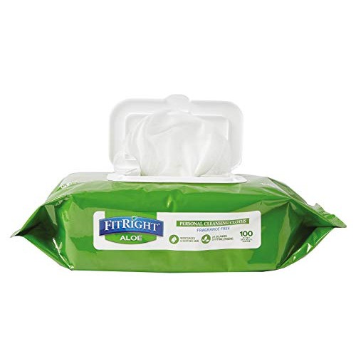 Medline-MSC263954 FitRight Aloe Personal Cleansing Cloth Wipes, Unscented, 8 ...