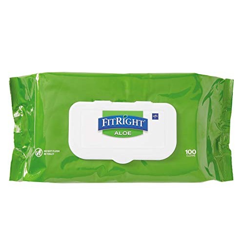 Medline-MSC263954 FitRight Aloe Personal Cleansing Cloth Wipes, Unscented, 8 ...