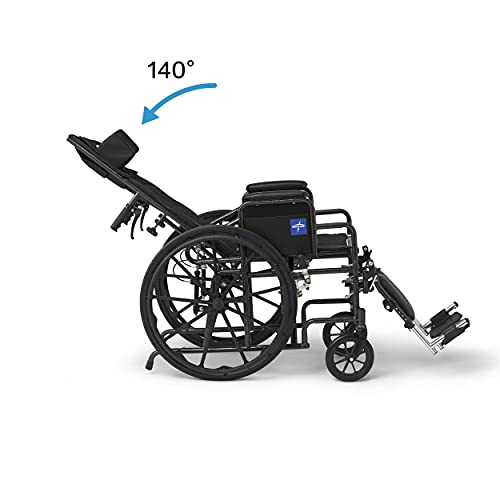 Medline Reclining Wheelchair, 18", with Elevating Leg Rests, Durable Vinyl, 3...