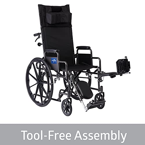 Medline Reclining Wheelchair, 18", with Elevating Leg Rests, Durable Vinyl, 3...
