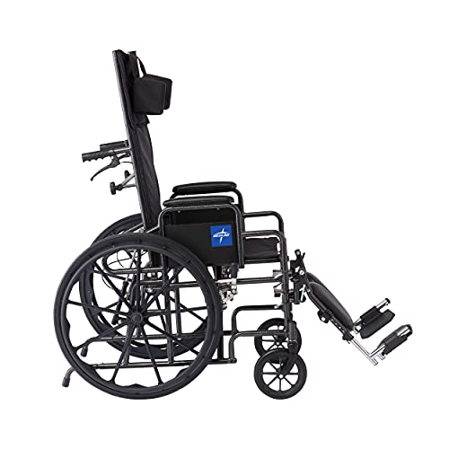 Medline Reclining Wheelchair, 18", with Elevating Leg Rests, Durable Vinyl, 3...