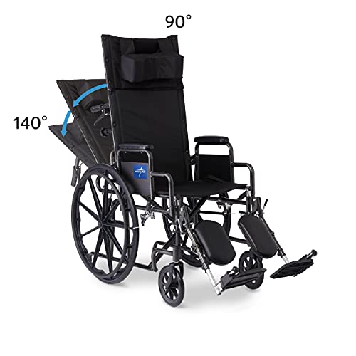 Medline Reclining Wheelchair, 20", with Elevating Leg Rests, Durable Vinyl, 3...