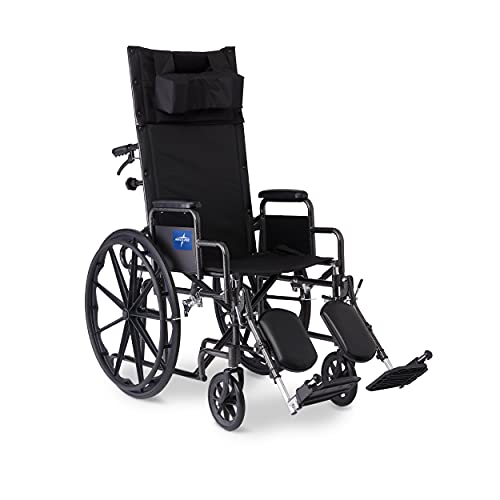 Medline Reclining Wheelchair, 20", with Elevating Leg Rests, Durable Vinyl, 3...