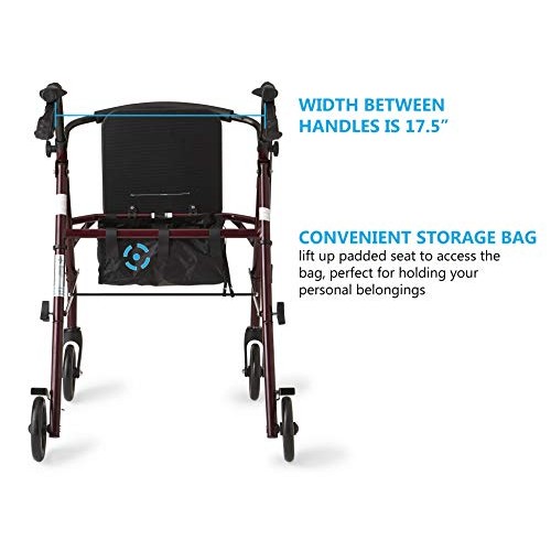 Medline Rollator Walker with Seat, Steel Rolling Walker with 6-inch Wheels Su...