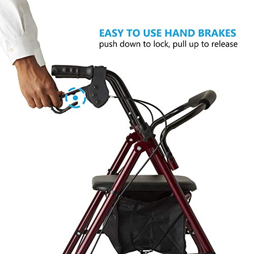 Medline Rollator Walker with Seat, Steel Rolling Walker with 6-inch Wheels Su...