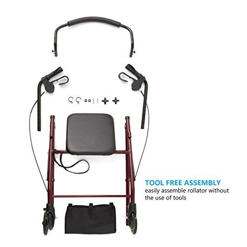 Medline Rollator Walker with Seat, Steel Rolling Walker with 6-inch Wheels Su...