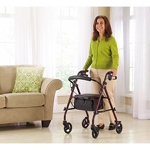 Medline Rollator Walker with Seat, Steel Rolling Walker with 6-inch Wheels Su...