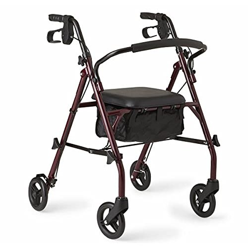 Medline Rollator Walker with Seat, Steel Rolling Walker with 6-inch Wheels Su...
