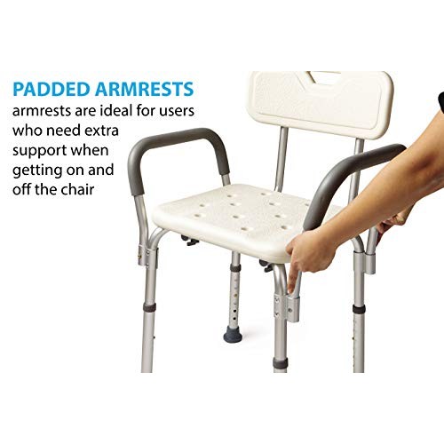 Medline Shower Chair Bath Seat with Padded Armrests and Back, Great for Batht...