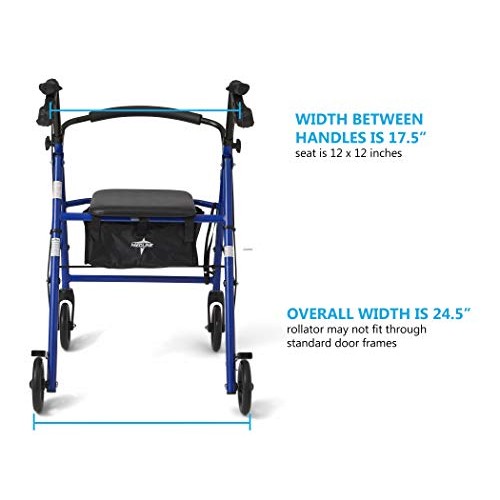 Medline Steel Foldable Adult Transport Rollator Mobility Walker with 6” Wheel...