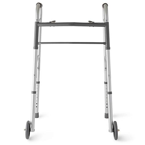 Medline Two-Button Folding Walker with Wheels, 5 inch
