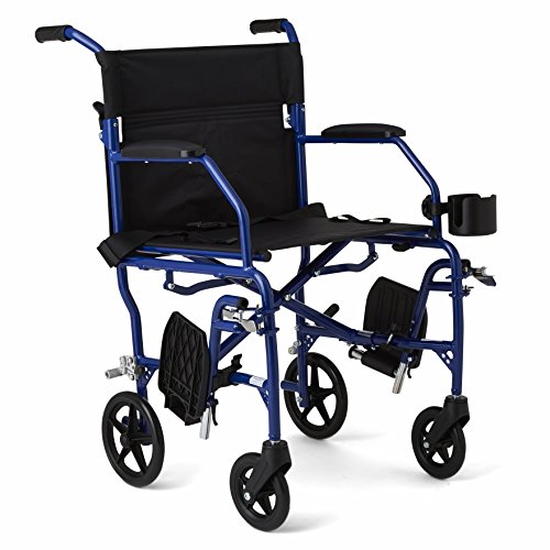 Medline Ultralight Transport Wheelchair with 19” Wide Seat, Folding Transport...