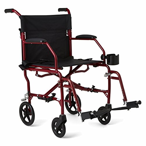 Medline Ultralight Transport Wheelchair with 19” Wide Seat, Folding Transport...