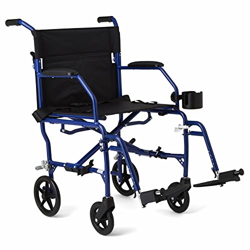 Medline Ultralight Transport Wheelchair with 19” Wide Seat, Folding Transport...