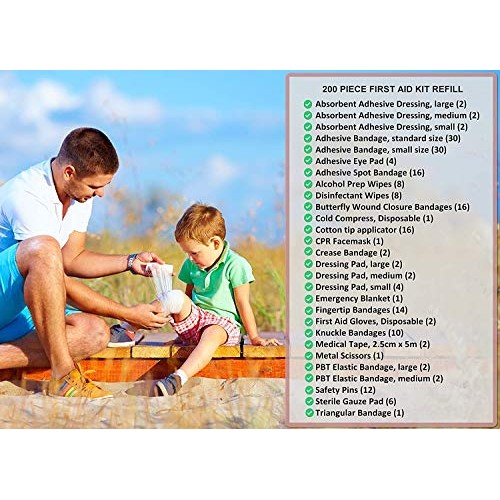 First Aid Kit Refill - 200 Piece - Extra Replacement Supplies for First Aid K...