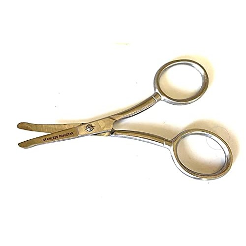 NOSE HAIR TRIMMER SCISSORS CURVED 3.5" - ROUND TIP FOR EAR, EYEBROW, BEARD & ...