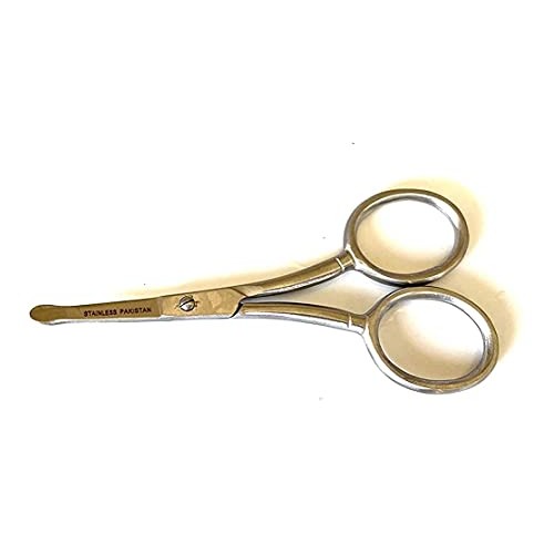 NOSE HAIR TRIMMER SCISSORS CURVED 3.5" - ROUND TIP FOR EAR, EYEBROW, BEARD & ...