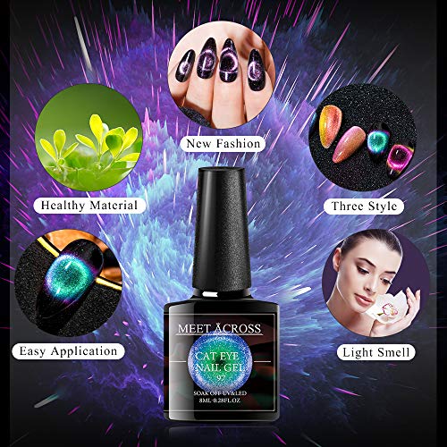 MEET ACROSS 9D Cat Eye Gel Nail Polish Set Soak Off UV LED Light Starry Sky E...