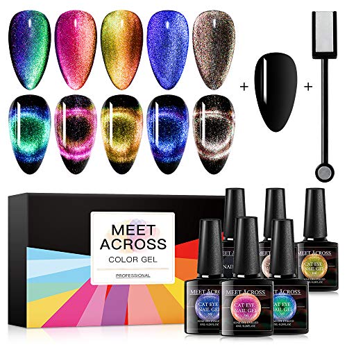 MEET ACROSS 9D Cat Eye Gel Nail Polish Set Soak Off UV LED Light Starry Sky E...
