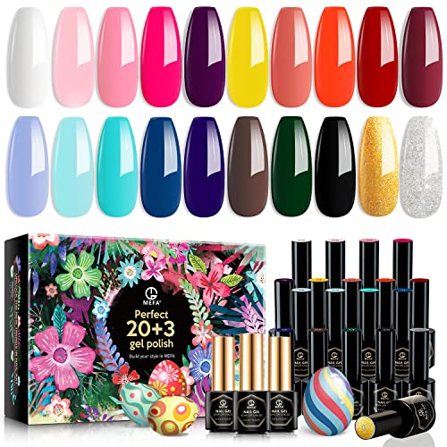 MEFA 23 Pcs Gel Nail Polish Set, Nail Gel Kit Spring with Glossy & Matte Top ...
