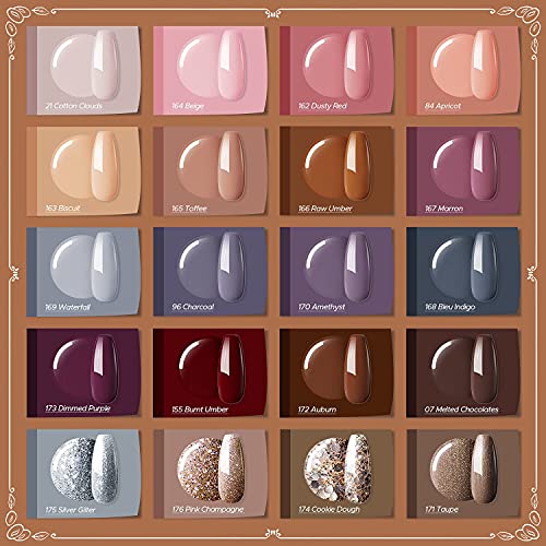 MEFA Gel Nail Polish Set 20+3 Pcs with Gift Box, Soak Off Nude Gray Brown Gli...