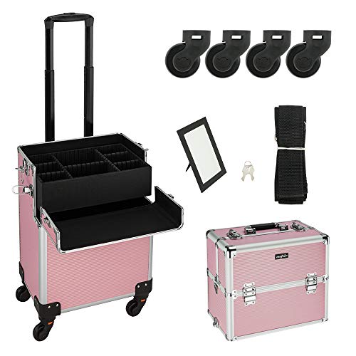 Mefeir 2-in-1 Rolling Makeup Train Case,4 Wheels Removable+W/Extra Bottom Lid...