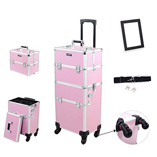 Mefeir 2-in-1 Rolling Makeup Train Case,4 Wheels Removable+W/Extra Bottom Lid...