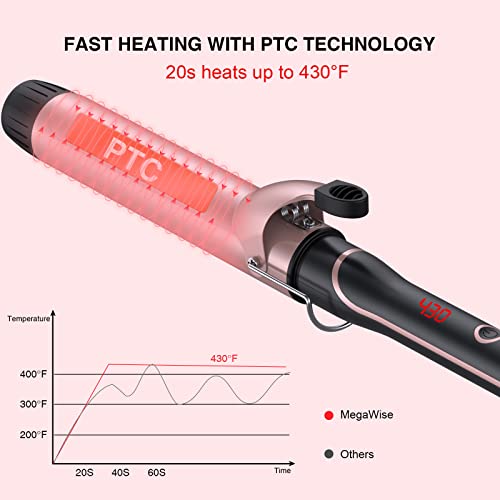 MegaWise Pro 1.5 inch Ceramic Hair Curling Iron, 20s PTC Fast Heating Tech, A...