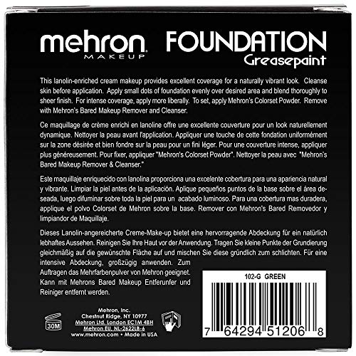 Mehron Makeup Foundation Greasepaint (1.25 oz) (GREEN)