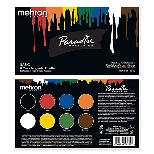 Mehron Makeup Paradise AQ Face & Body Paint 8 Color Palette (Basic) - Face, B...