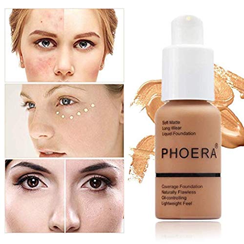 2 Pack Phoera foundation, Brighten Highlighting Matte Oil Control Concealer F...