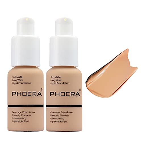 2 Pack Phoera foundation, Brighten Highlighting Matte Oil Control Concealer F...