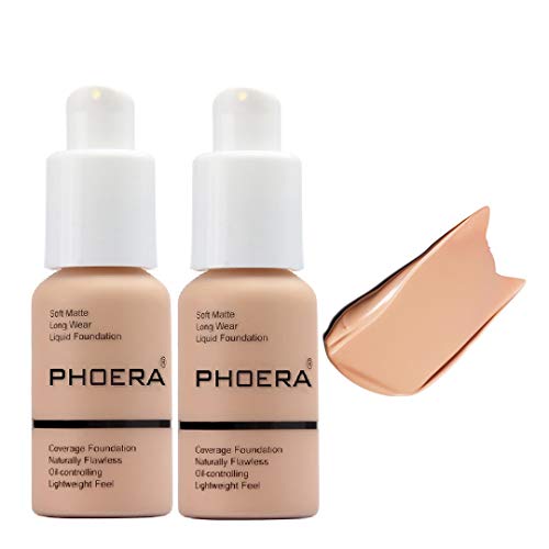 2Pack PHOERA Foundation ,Full Coverage Foundation, Concealer Foundation Full ...