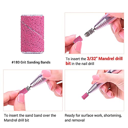 MelodySusie 100 Pcs Nail Drill Bits Sanding Bands for Nail Drill 180 Fine Gri...