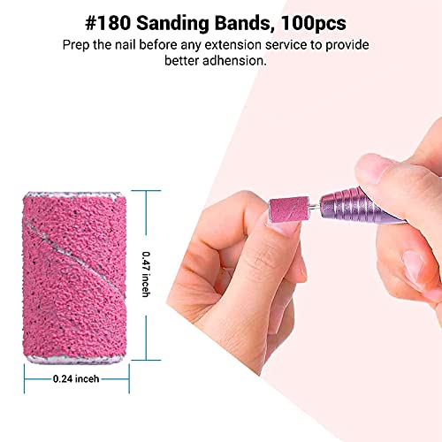 MelodySusie 100 Pcs Nail Drill Bits Sanding Bands for Nail Drill 180 Fine Gri...