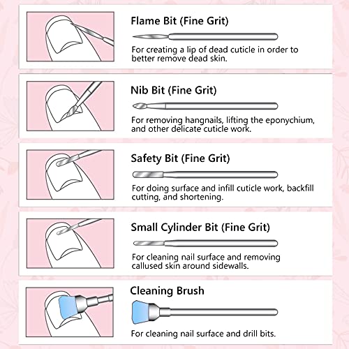MelodySusie 10pcs Nail Drill Bits Set, 3/32 Inch Diamond Cuticle Nail Bits Ki...