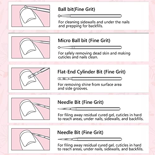 MelodySusie 10pcs Nail Drill Bits Set, 3/32 Inch Diamond Cuticle Nail Bits Ki...
