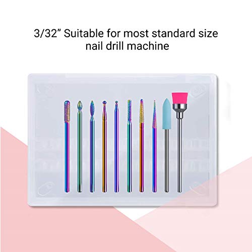 MelodySusie 10pcs Nail Drill Bits Set, 3/32 Inch Diamond Cuticle Nail Bits Ki...