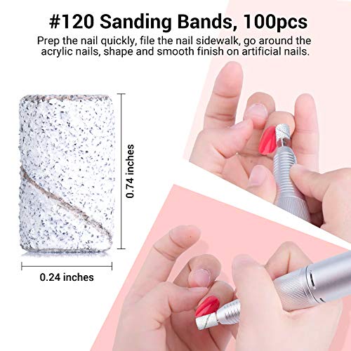 MelodySusie 300 Pcs Professional Sanding Bands with Mandrel for Nail Drill, 8...