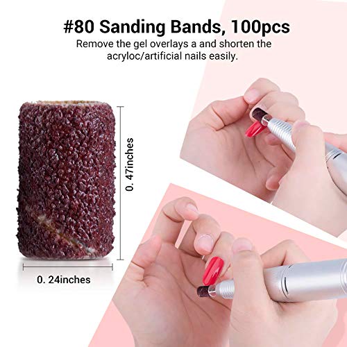MelodySusie 300 Pcs Professional Sanding Bands with Mandrel for Nail Drill, 8...