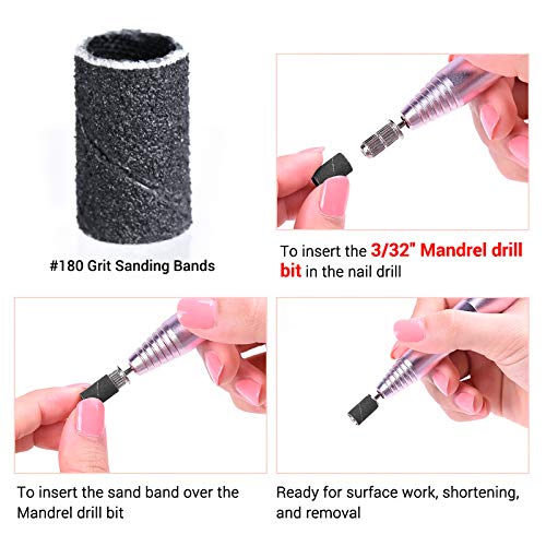 MelodySusie 300 Pcs Professional Sanding Bands with Mandrel for Nail Drill, 8...