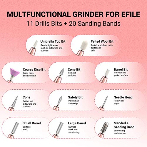 MelodySusie Electric Nail Drill Machine 11 in 1 Kit, Portable Electric Nail F...