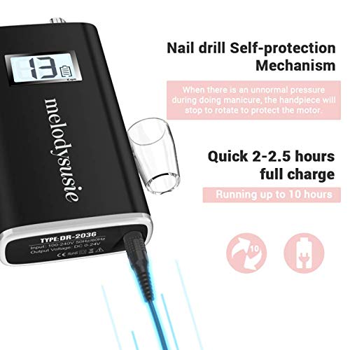 MelodySusie Professional Rechargeable 30000 rpm Nail Drill, Portable Electric...