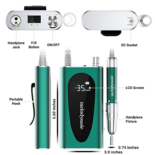 MelodySusie Professional Rechargeable 35000RPM Nail Drill, Cordless Portable ...