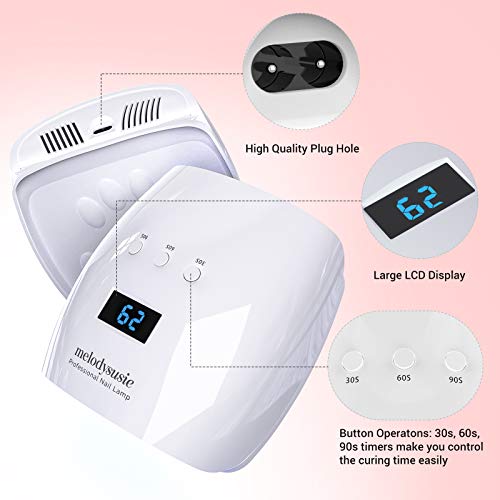 Melodysusie UV LED Nail Lamp True 54W Professional Nail Dryer for Gel Nail Po...