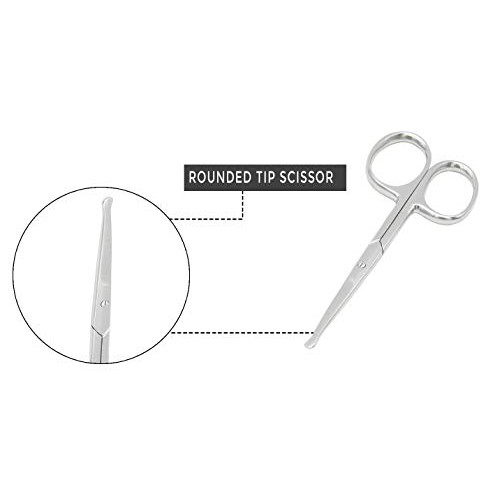 Melwey Rounded Tip Stainless Steel Nose & Facial Hair Safety Scissor, Blunt T...